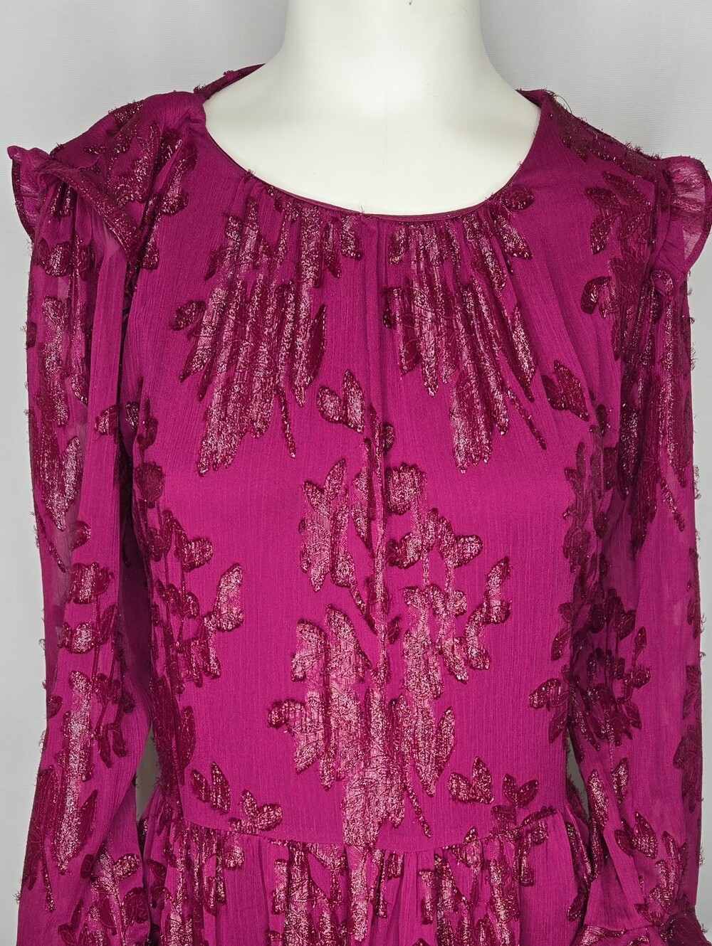 Calvin Klein Metallic Floral Burnout Dress Fuchsia Pink Wedding Guest 12 NWOT - Picture 3 of 11